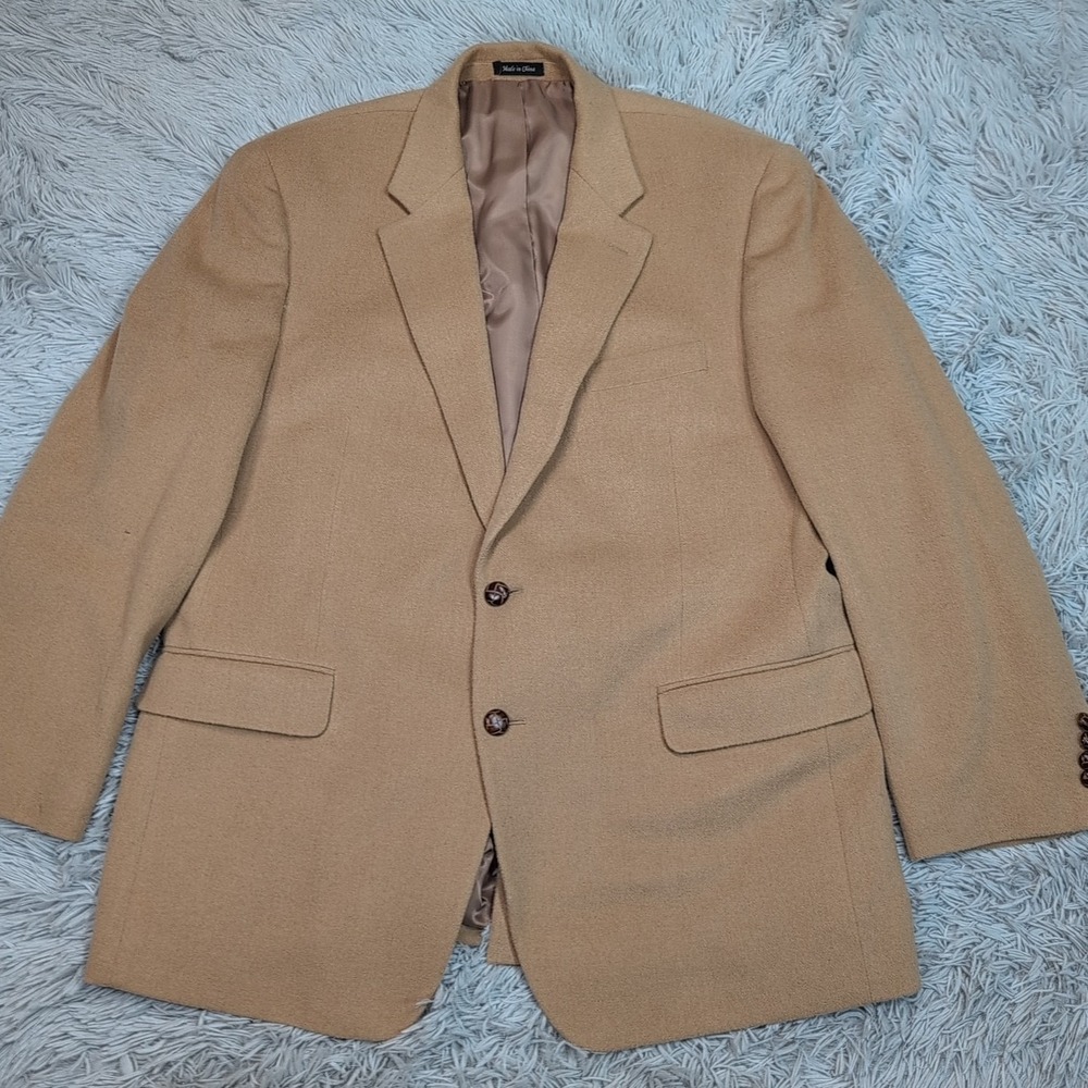 Chaps Jacket Mens 44 R‎ Biege Suit Coat Camel Hair Preppy Sport Career Comfort